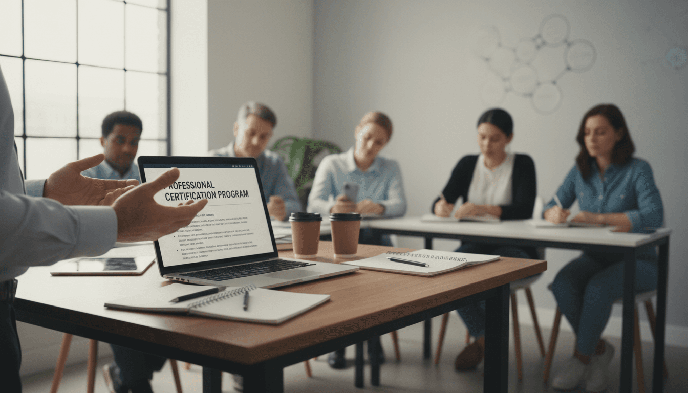 Real estate instructor working with student in bright training environment