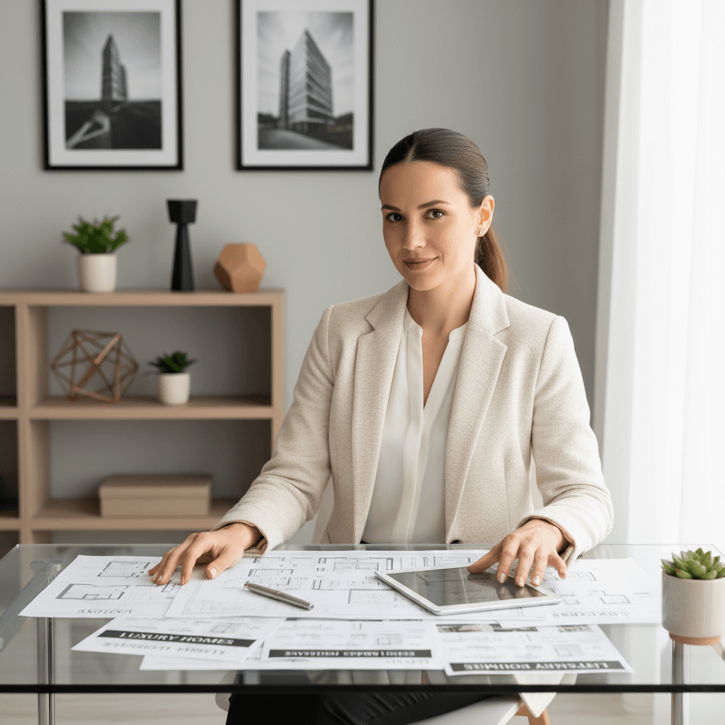 Real estate agent studying contracts and compliance materials